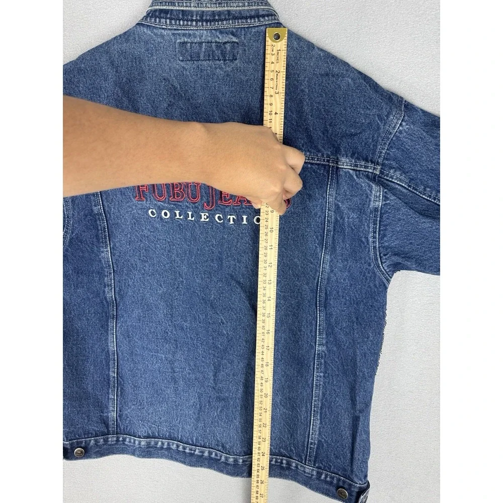Vintage Fubu Collection Denim Blue Jean Trucker Jacket Pocket Button Mens XL Y2K